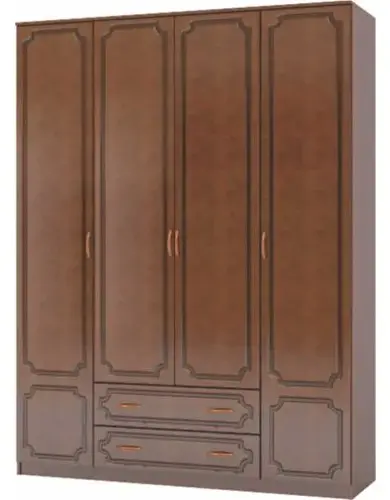 Шкаф распашной Лак ШР-4 (ЛДСП/МДФ(ЛАК), цвет Орех Шоколадный/Орех ТЁМН,2 бол.ящ., без зер.)