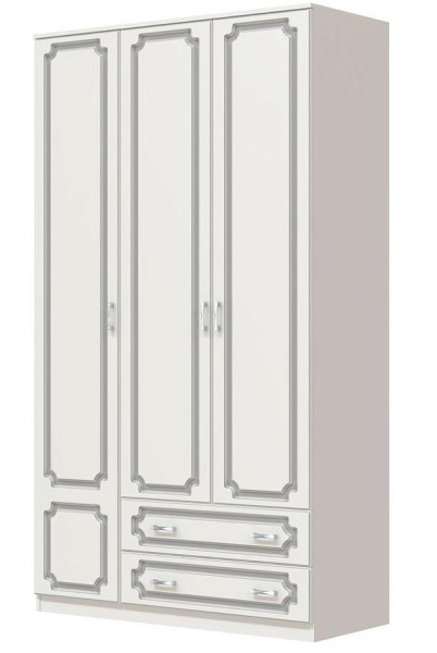 Шкаф распашной Лак ШР-3 (ЛДСП/МДФ(ЛАК), цвет Белый/Белый Жемчуг,2.ящ.,без зер.)