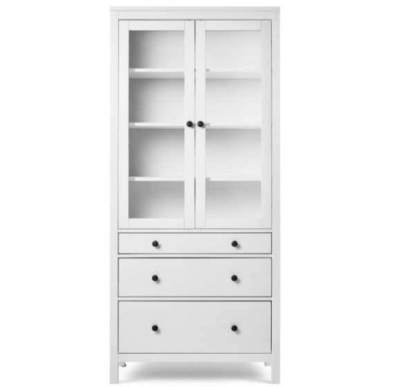 Шкаф витрина 3 ящика широкий Кымор Hemnes (белый)