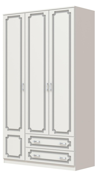 Шкаф распашной Лак ШР-3 (ЛДСП/МДФ(ЛАК), цвет Белый/Белый Жемчуг,2.ящ.,без зер.)