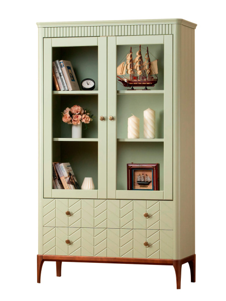 Шкаф книжный Вида №10 (Фасад Ёлка, Цвет Эмаль,  Высота ножек 180)