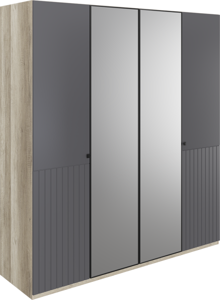 Шкаф Доминго 4 двери зеркало (Дуб каньон монумент/Софт серый дым)