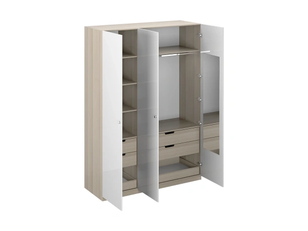 Шкаф-гардероб Uno трехдверный (Корпус Ясень Коимбра, Фасад Белый глянец)