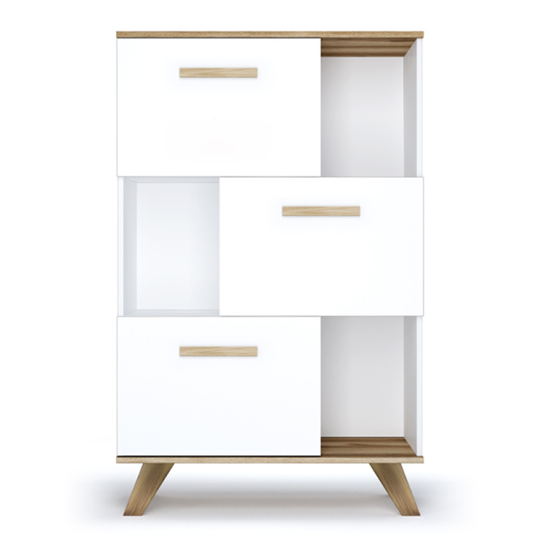 Шкаф низкий с нишами Вега Скандинавия (Дуб Каньон/белый глянец)