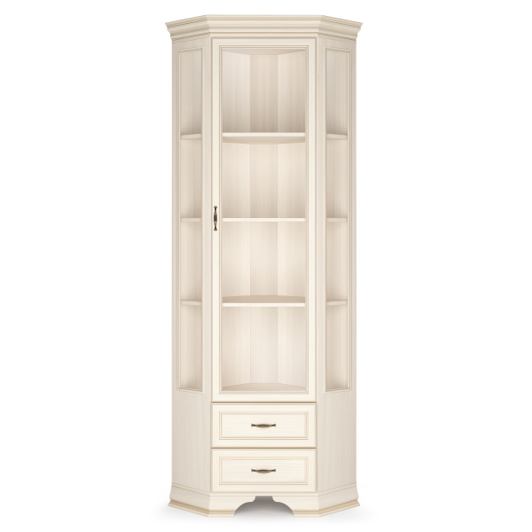 Шкаф-витрина угловой Сиена (Бодега Белый (Патина Золото))