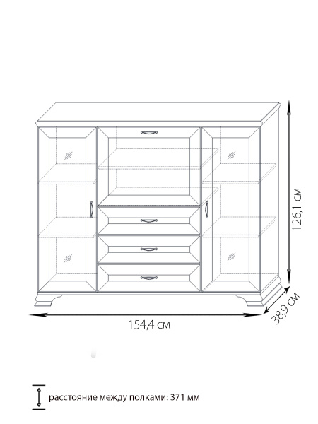 Шкаф низкий (2 стеклодвери) Сиена
