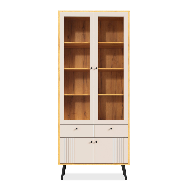 Шкаф-витрина 2-х дверная Вега Саксония (Миндаль)