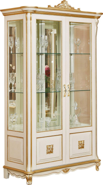 Шкаф с витриной Алези Люкс П1.349.0.19 (П350.19л) (Слоновая кость с золочением)