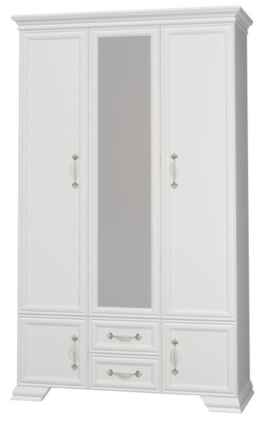 Шкаф распашной Грация ШР-3 с зеркалом (ЛДСП/МДФ(рамка) цвет, Белый 2ящ., 1зеркало)