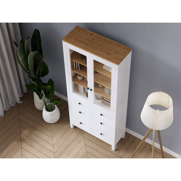 Шкаф витрина 3 ящика широкий Кымор Hemnes