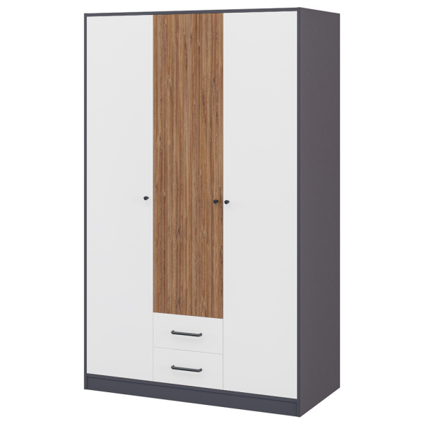 Шкаф для одежды Мальма МН-135-04 (Графит/Белый-Дуб стирлинг)