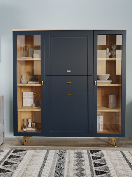 Шкаф низкий (2 стеклодвери) Вега Сапфир