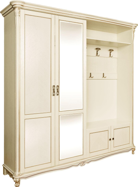 Шкаф комбинированный 4д Алези П1.350.3.12/П1.350.3.12-01 (П540.02з/П540.02з-01) (Слоновая кость с золочением)