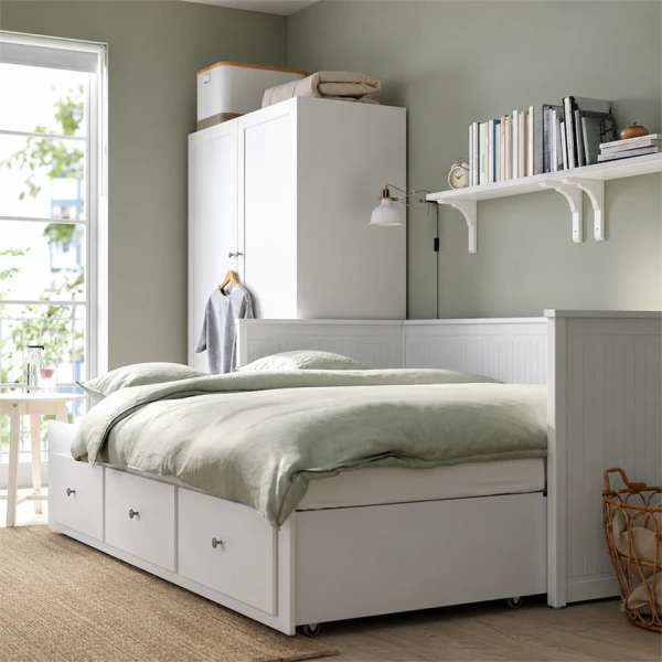 Кровать односпальная с ящиками 80*200 Кантри Hemnes ММЦ (Цвет Белый лак)