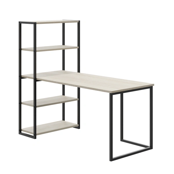 Стол письменный-стеллаж Board 1600х700 глянец (Каркас Чёрный матовый, Столешница Дуб Сонома глянец)