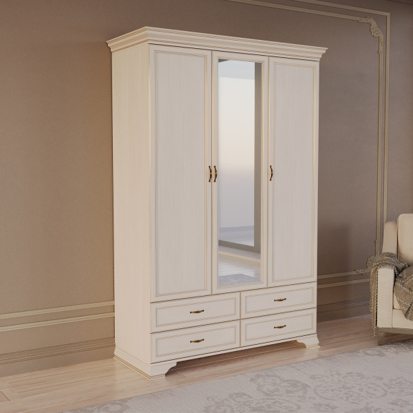 Шкаф распашной трехдверный с зеркалом Сиена