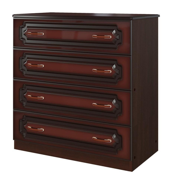 Комод Лак 4 ящика (ЛДСП/МДФ(ЛАК), цвет Орех Шоколадный /Орех Темн.)