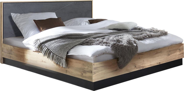 Кровать двойная Лайн (Камень серый/Дуб вотан/Чёрный 1200*2000)