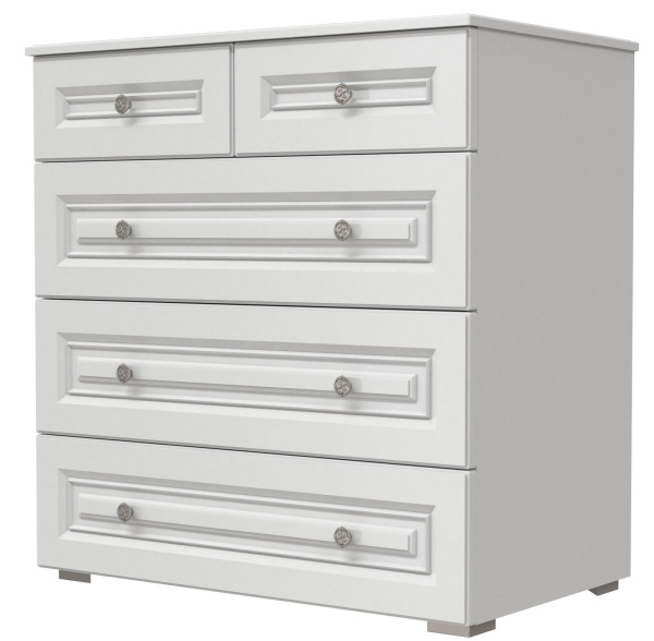 Комод Олимп 5 ящиков (5 ЯЩИКОВ ЛДСП Белый снег/МДФ (лак) Белый)