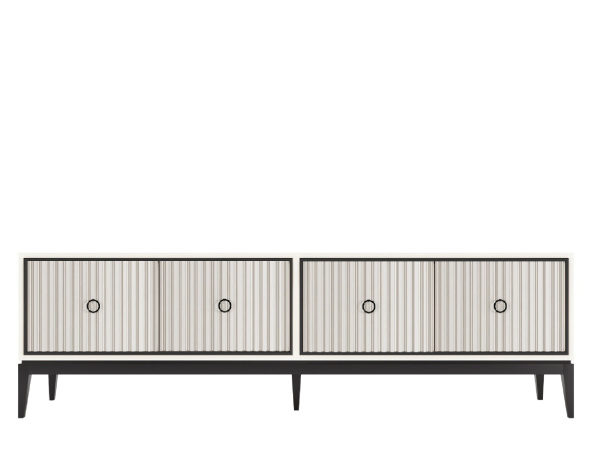 Тумба ТВ Nice 4 двери фасад с фрезеровкой (Молочный/Черный)