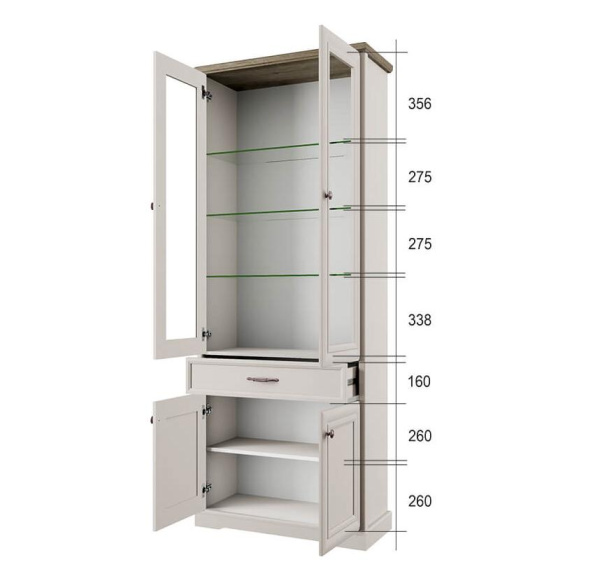 Шкаф с витриной 2V2D1S ТОСКАНА НЬЮ