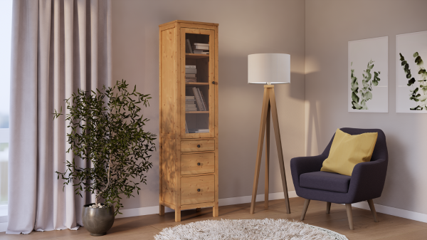 Шкаф-витрина 3 ящика узкий Кымор Hemnes