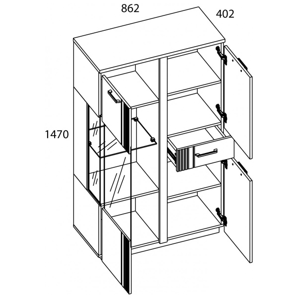 Шкаф с витриной 1V2D1S P МАТЕО