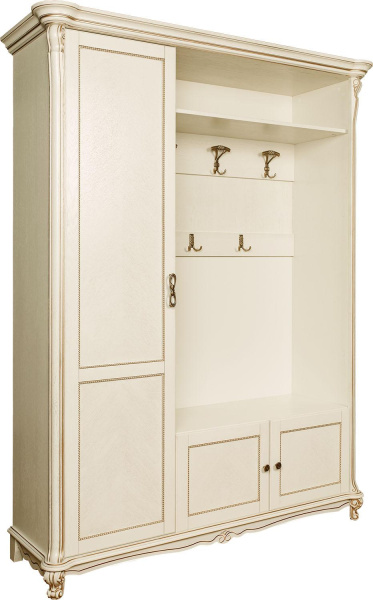Шкаф комбинированный 3д Алези П1.350.3.01/П1.350.3.01-01 (П540.01/П540.01-01) (Слоновая кость с золочением)