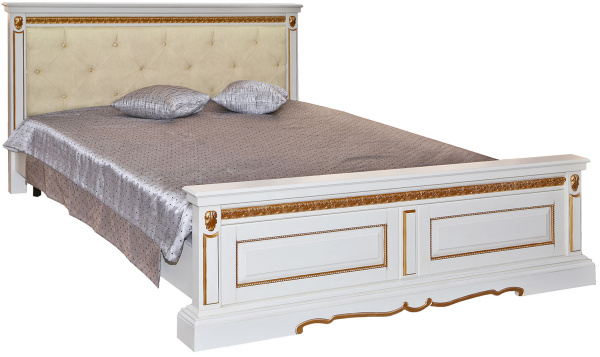 Кровать двойная Милана высокое изножье мягкое изголовье (Слоновая кость с золочением 1600*2000 без механизма)