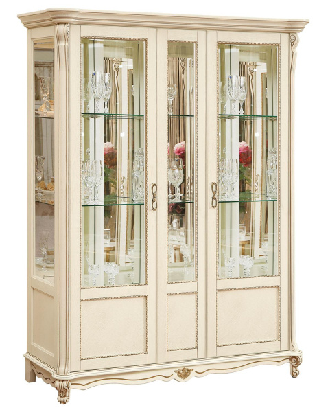 Шкаф-витрина 3д Алези П1.350.0.05 (П350.05) (Слоновая кость с золочением)