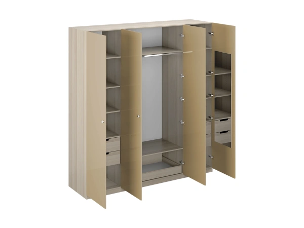 Шкаф-гардероб Uno четырехдверный / глянец (Корпус Ясень Коимбра, Фасад Капучино глянец)