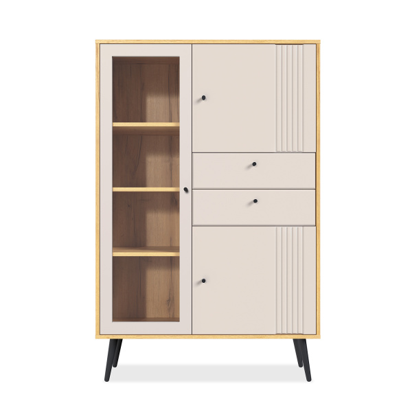 Шкаф низкий (1 стеклодверь)  Вега Саксония (Миндаль)