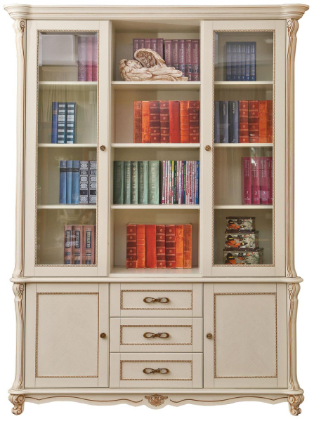 Шкаф комбинированный 3д Алези П1.350.2.03 (П395.03) (Слоновая кость с золочением)