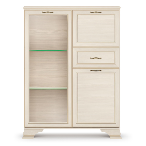 Шкаф низкий (1 стеклодверь) Сиена (Бодега Белый (Патина Золото))