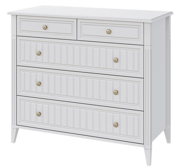 Комод Мэгги 5 ящиков (5 ЯЩИКОВ ,ЛДСП/МДФ Белый снег/Лак Белый)