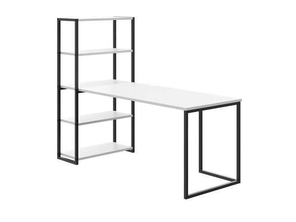 Стол письменный-стеллаж Board 1800х700 глянец (Каркас Чёрный матовый, Столешница Белый глянец)