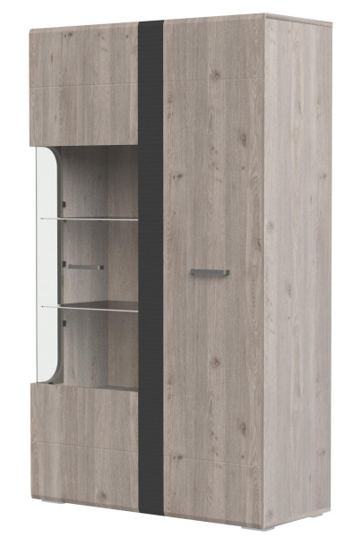 Шкаф с витриной Бриз 2 двери (ЛДСП/МДФ Дуб Нельсон,/Дуб Ниагара,Смоки Софт)
