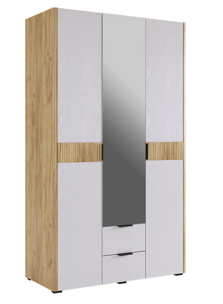 Шкаф трехдверный Адам с зеркалом (Дуб крафт золотой/белое дерево)