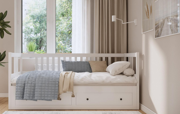 Кровать-кушетка с ящиками  Кымор Hemnes (белый)