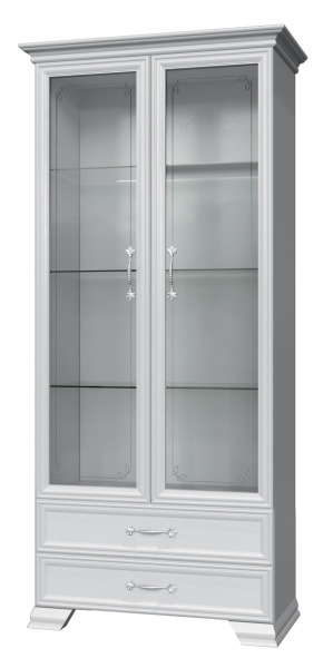 Шкаф с витриной Грация двухдверный 2 стекла (420мм: 2 стекла ЛДСП/МДФ(рамка), цвет Белый  (ГОСТИНАЯ))