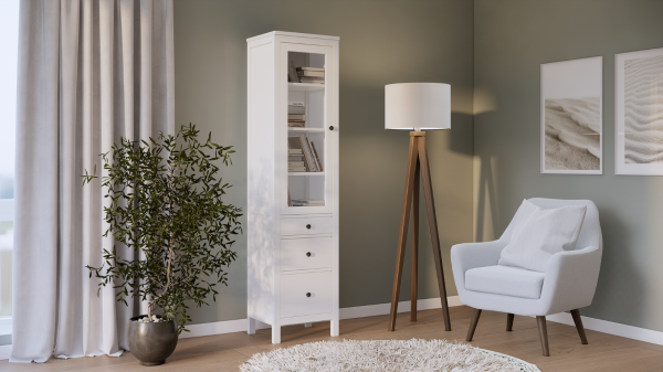 Шкаф-витрина 3 ящика узкий Кымор Hemnes