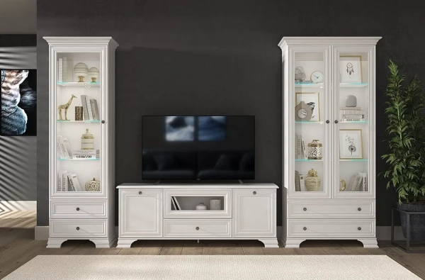 Шкаф с витриной 1V2S ТИФФАНИ Белый