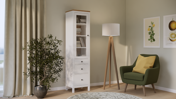 Шкаф-витрина 3 ящика узкий Кымор Hemnes