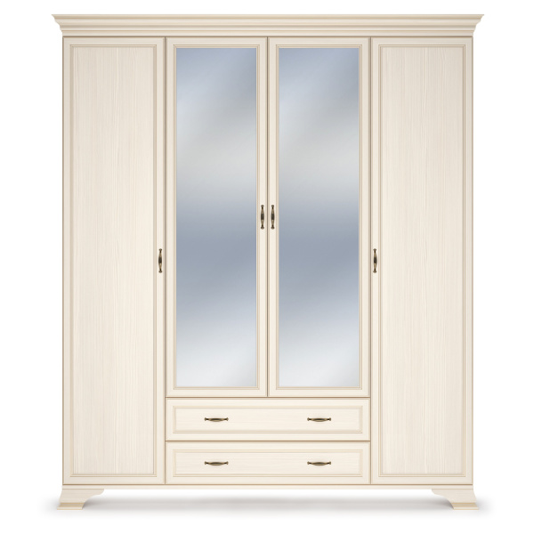 Шкаф распашной четырехдверный с зеркалами Сиена (Бодега Белый (Патина «Золото»))