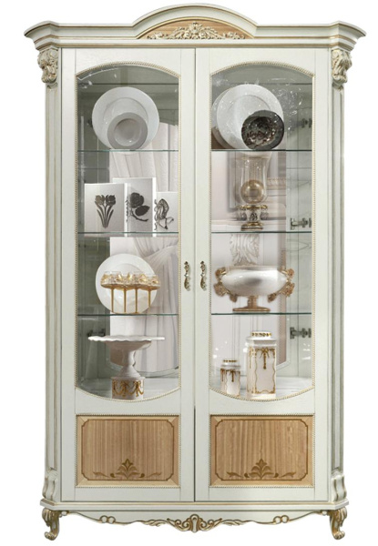 Шкаф-витрина 2д Альба П4.485.0.05 (П485.05) (Слоновая кость с золочением)