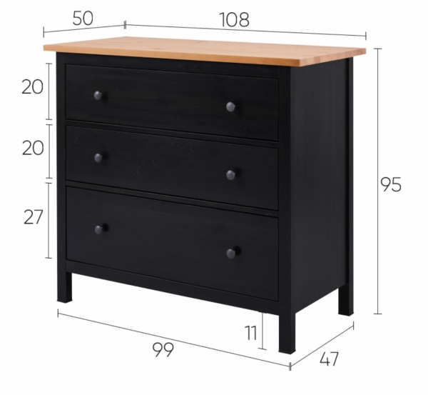 Комод 3 ящика Кымор Hemnes