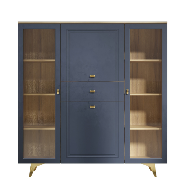 Шкаф низкий (2 стеклодвери) Вега Сапфир (Темно-синий софт)