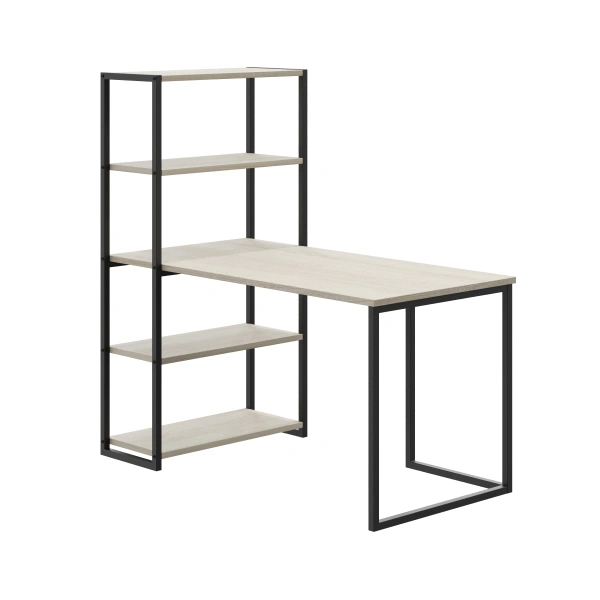 Стол письменный-стеллаж Board 1400х700 глянец (Каркас Чёрный матовый, Столешница Дуб Сонома глянец)