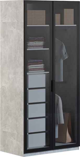 Шкаф Бержер 2 двери стекло (Метрополитан Грей/Белый)