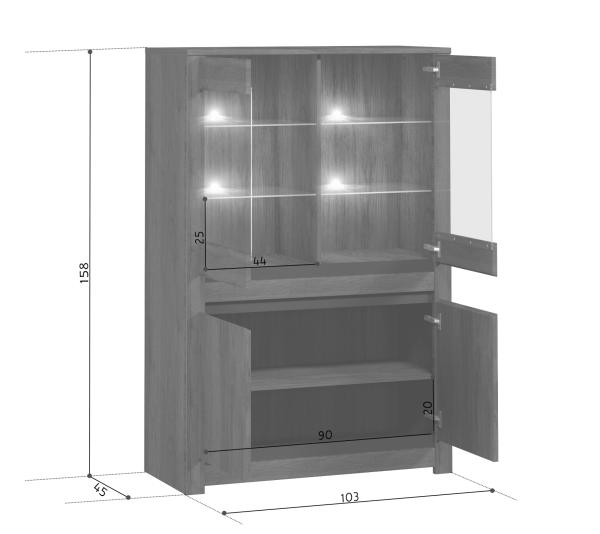 Шкаф с подсветкой КАДА S404-REG2W2D